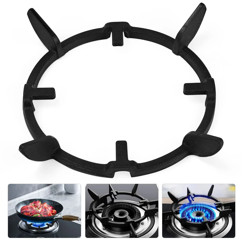 CIKYZE Wok Ring Cast Iron Wok Support Ring Universal Stove Rack Stove Pan Support Stove Trivet Non Slip Cooktop Range Pan Rack Milk Pot Stand for Kitchen Wok Gas Hob Cooking Pot, 17cm Diameter Black
