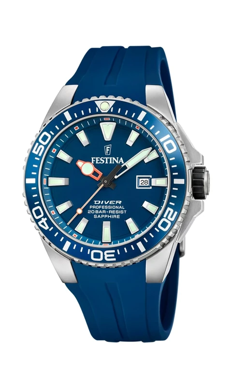 Festina Men's Watch F20664/1 The Originals Stainless Steel Case 316l Silver Blue Rubber Strap