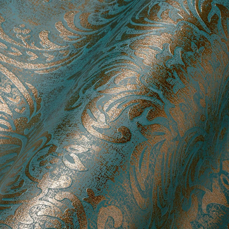 Livingwalls Travel Styles Non-Woven Wallpaper - Baroque Look in Blue and Gold - Classic Wallpaper for Various Rooms in 10.05 m x 0.53 m
