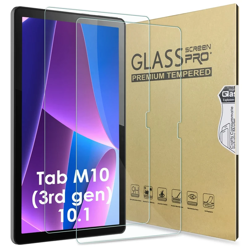 Bighan 2 Pack Screen Protector Compatible with Lenovo Tab M10 3rd Gen 10.1", 9H Hardness Tempered Glass Film Clear Anti-Bubble Full Coverage foil