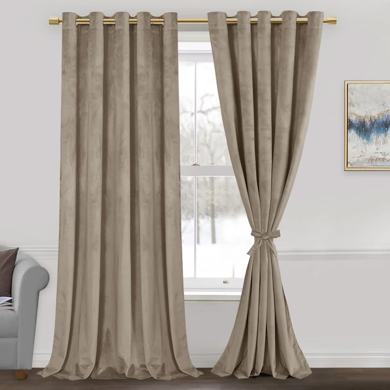 JIUZHEN Room Darkening Velvet Curtains 2 Panels Set, Luxury Window Treatment Privacy Thermal Insulated Backdrops for Living Room/Office, 60W x 84L, Taupe
