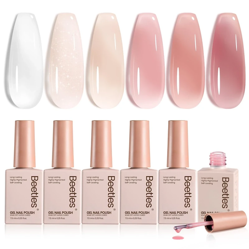 Beetles Jelly Gel Nail Polish Set - 6 Milky Nude Sheer Pink Colors