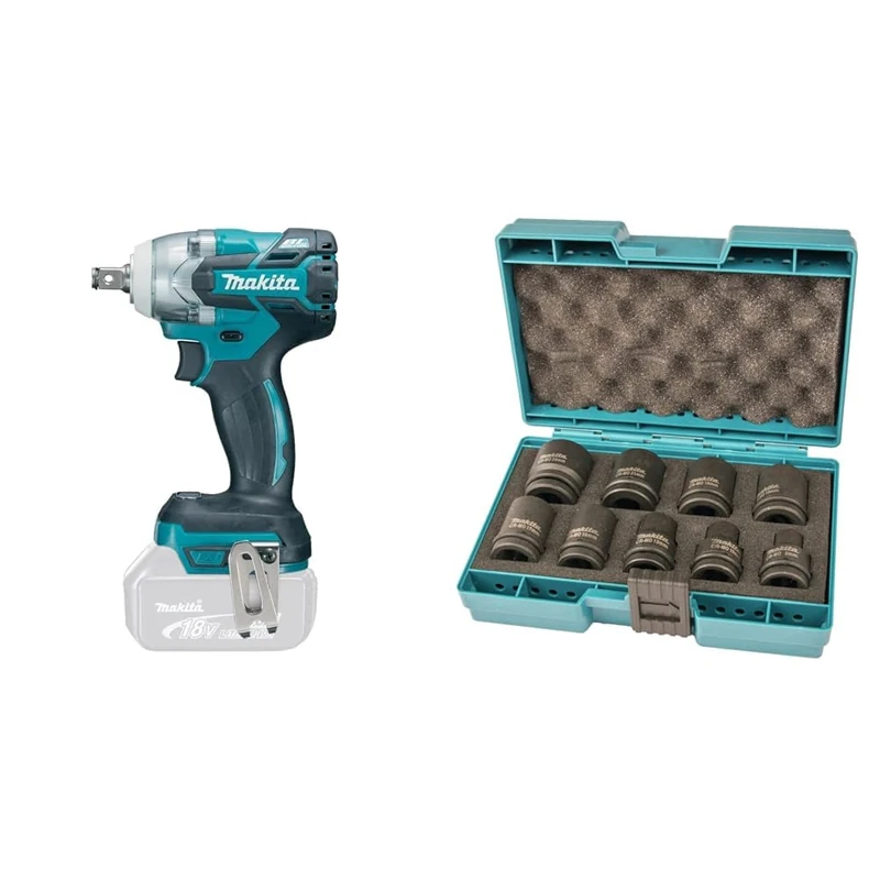 Makita DTW300Z Li-ion LXT Brushless Cordless Impact Wrench, Batteries and Charger Not Included, 18 V & D-41517 Socket Wrench Set 9Pcs