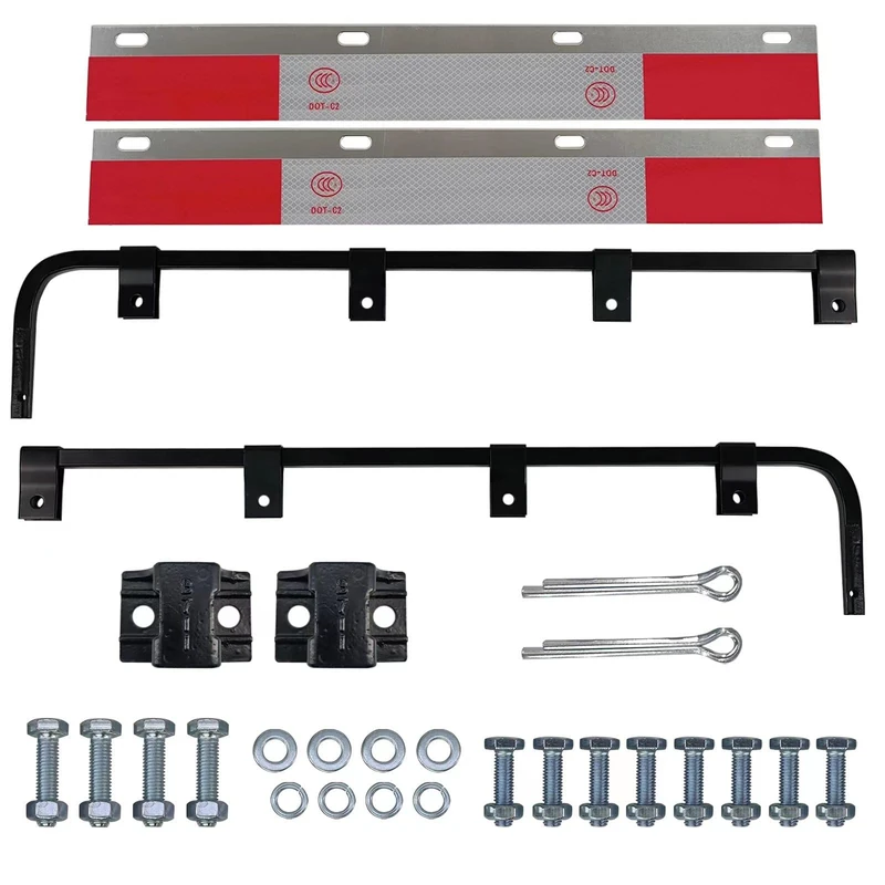 ASTAMOTOR 2 PCS Black Straight Bar Mud Flap Hanger Bracket Complete Kit & Aluminum Mud Flap Reflector Fender Reflective Tape Fit for Semi Trucks Trucks, Trailers, RVs and More