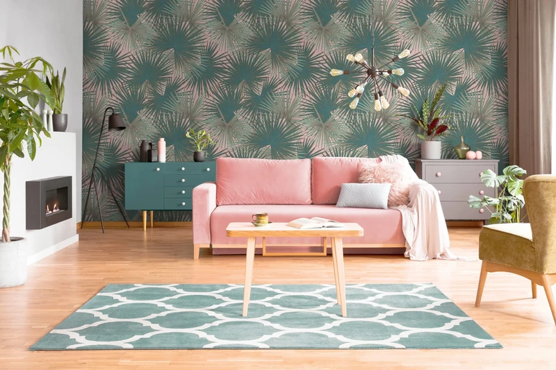 Livingwalls Travel Styles Non-Woven Wallpaper with Leaf Look in Green and Petrol - Stylish Wallpaper for Various Rooms in 1.59 m x 2.80 m