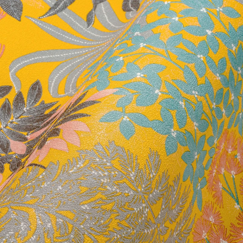 Livingwalls Travel Styles Non-Woven Wallpaper - Wild Flower Wallpaper in Yellow and Black - Stylish Wallpaper for Various Rooms in 10.05 m x 0.53 m