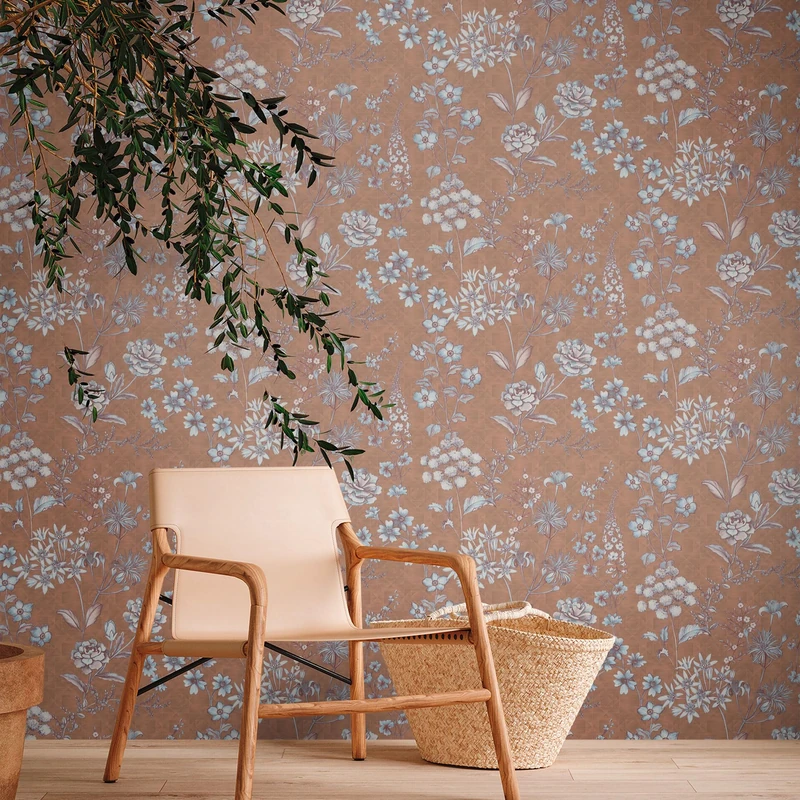 Livingwalls Travel Styles Non-Woven Wallpaper - Floral Wallpaper in Orange and Brown - Scandinavian Wallpaper for Various Rooms in 10.05 m x 0.53 m
