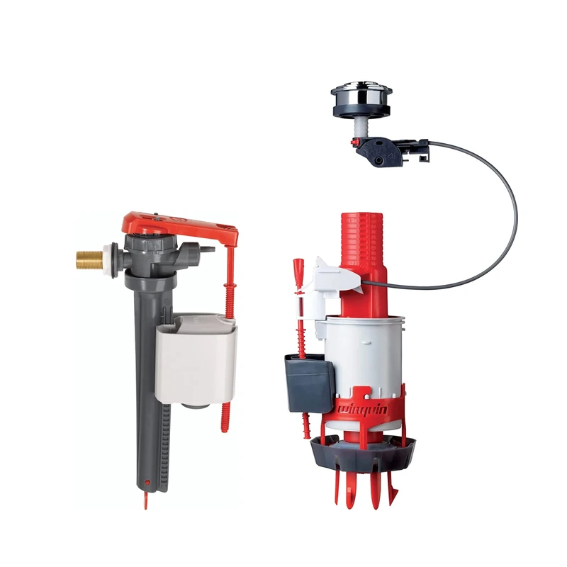Wirquin Jollyfill 10724144 Double Flush Mechanism and Side Feed Float Valve Set, Grey and Red