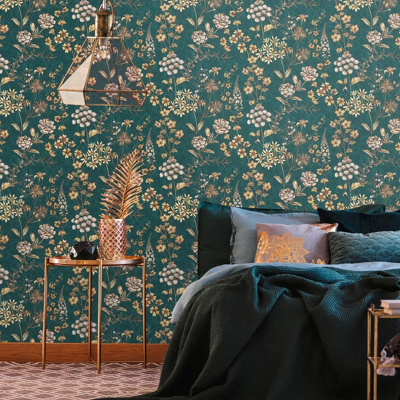 Livingwalls Travel Styles Non-Woven Wallpaper - Floral Wallpaper in Blue and Orange - Scandinavian Wallpaper for Various Rooms in 10.05 m x 0.53 m