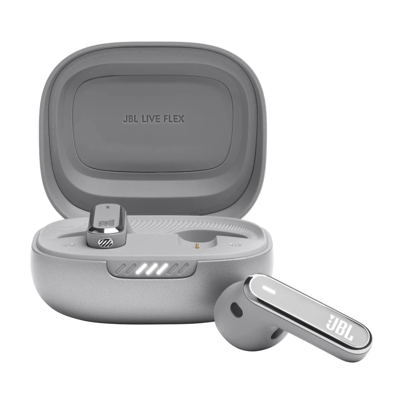JBL Live Flex In-Ear Bluetooth Earphones, Water-Resistant and Noise-Cancelling Headphones with 40-Hour Battery Life, Silver