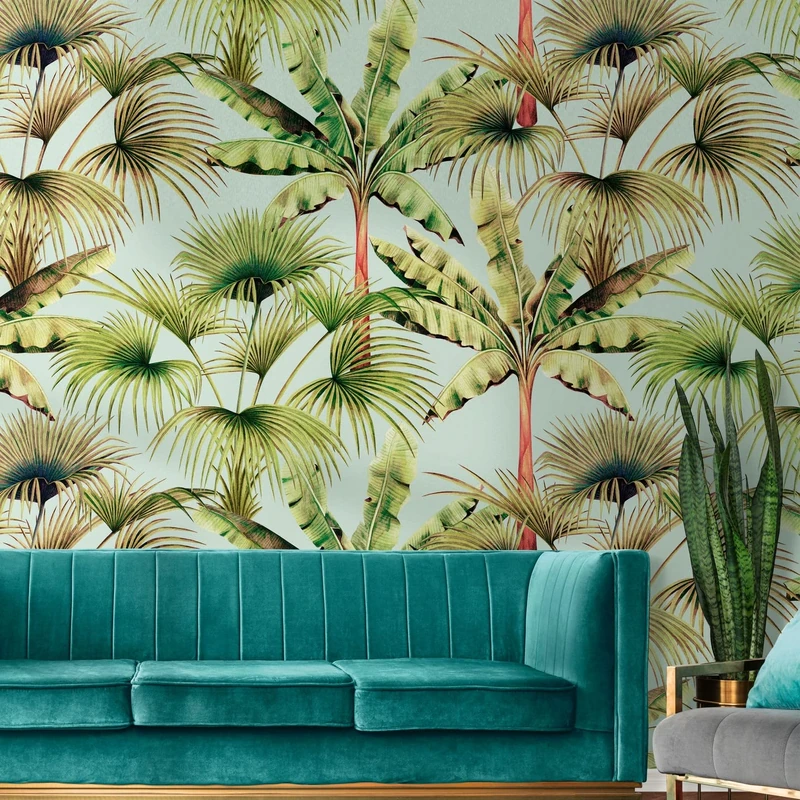 Livingwalls Travel Styles Non-Woven Wallpaper - Tropical Wallpaper in Blue and Green - Stylish Wallpaper for Various Rooms in 1.59 m x 2.80 m