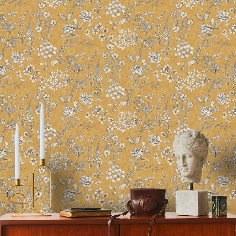Livingwalls Travel Styles Non-Woven Wallpaper - Floral Wallpaper in Yellow and White - Scandinavian Wall Wallpaper for Various Rooms in 10.05 m x 0.53 m