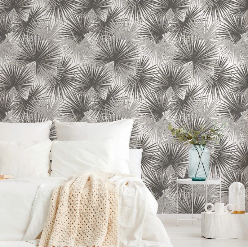 Livingwalls Travel Styles Non-Woven Wallpaper with Leaf Look in Grey and Beige Stylish Wallpaper for Various Rooms 1.59 m x 2.80 m