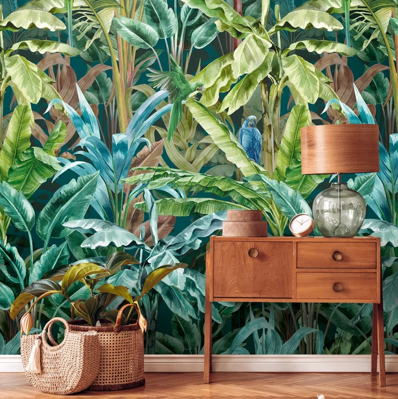 Livingwalls Travel Styles Non-Woven Wallpaper - Parrot Wallpaper in Green and Blue - Tropical Wallpaper for Various Rooms in 1.59 m x 2.80 m