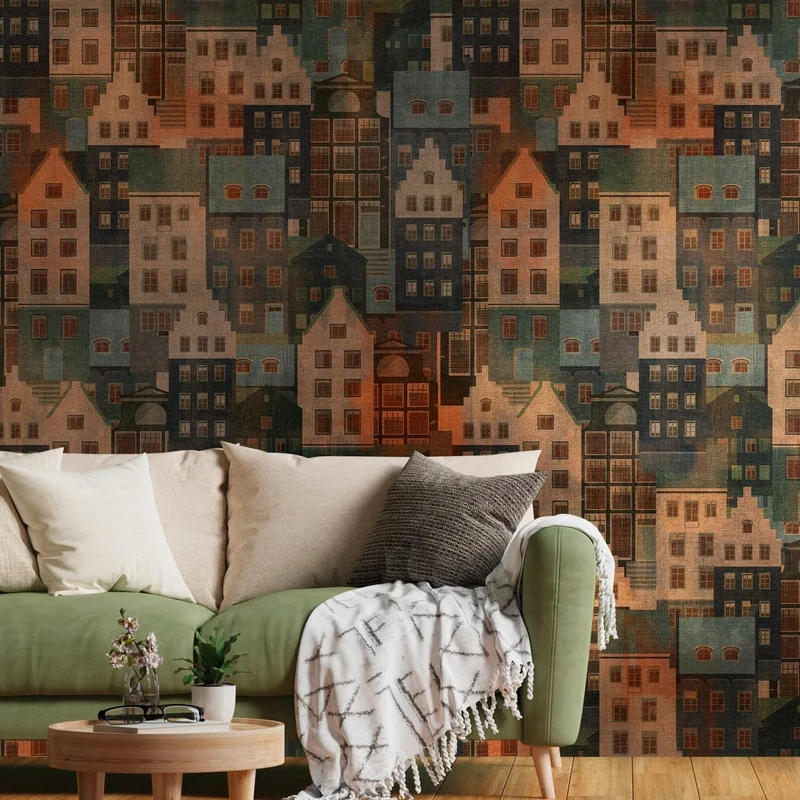 Livingwalls Travel Styles Non-Woven Wallpaper - Old Town Wallpaper in Colourful and Blue - Scandinavian Wallpaper for Various Rooms in 1.59 m x 2.80 m