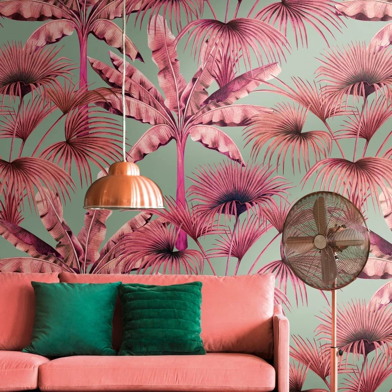 Livingwalls Travel Styles Non-Woven Wallpaper - Tropical Wallpaper in Blue and Pink - Stylish Wallpaper for Various Rooms in 1.59 m x 2.80 m