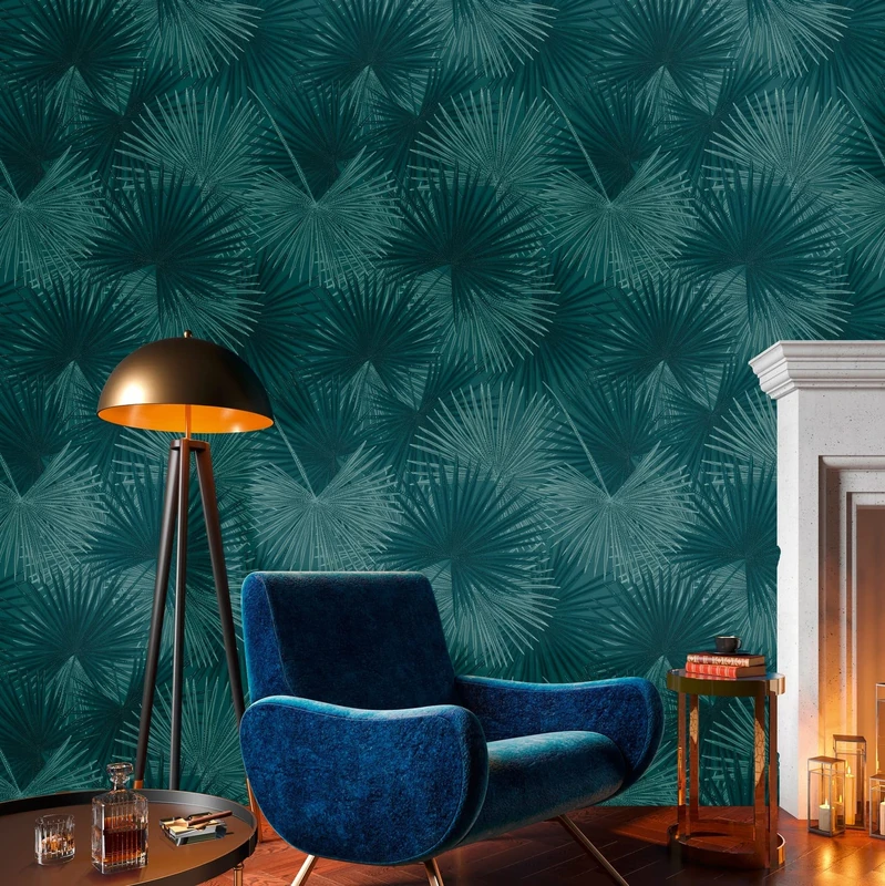 Livingwalls Travel Styles Non-Woven Wallpaper with Leaf Look in Blue Stylish Wallpaper for Various Rooms 1.59 m x 2.80 m - Image 1