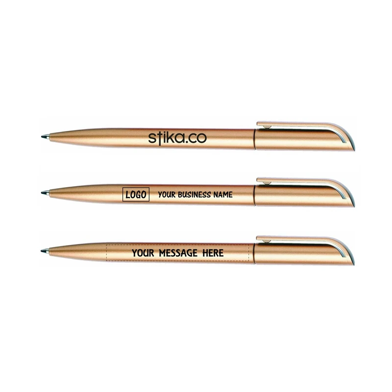 stika.co Custom Printed Espace Gold or Silver Promotional Pens, Ballpoint Personalised Pens, Office, School, Event with your Text/Logo (Set of 120, Gold)