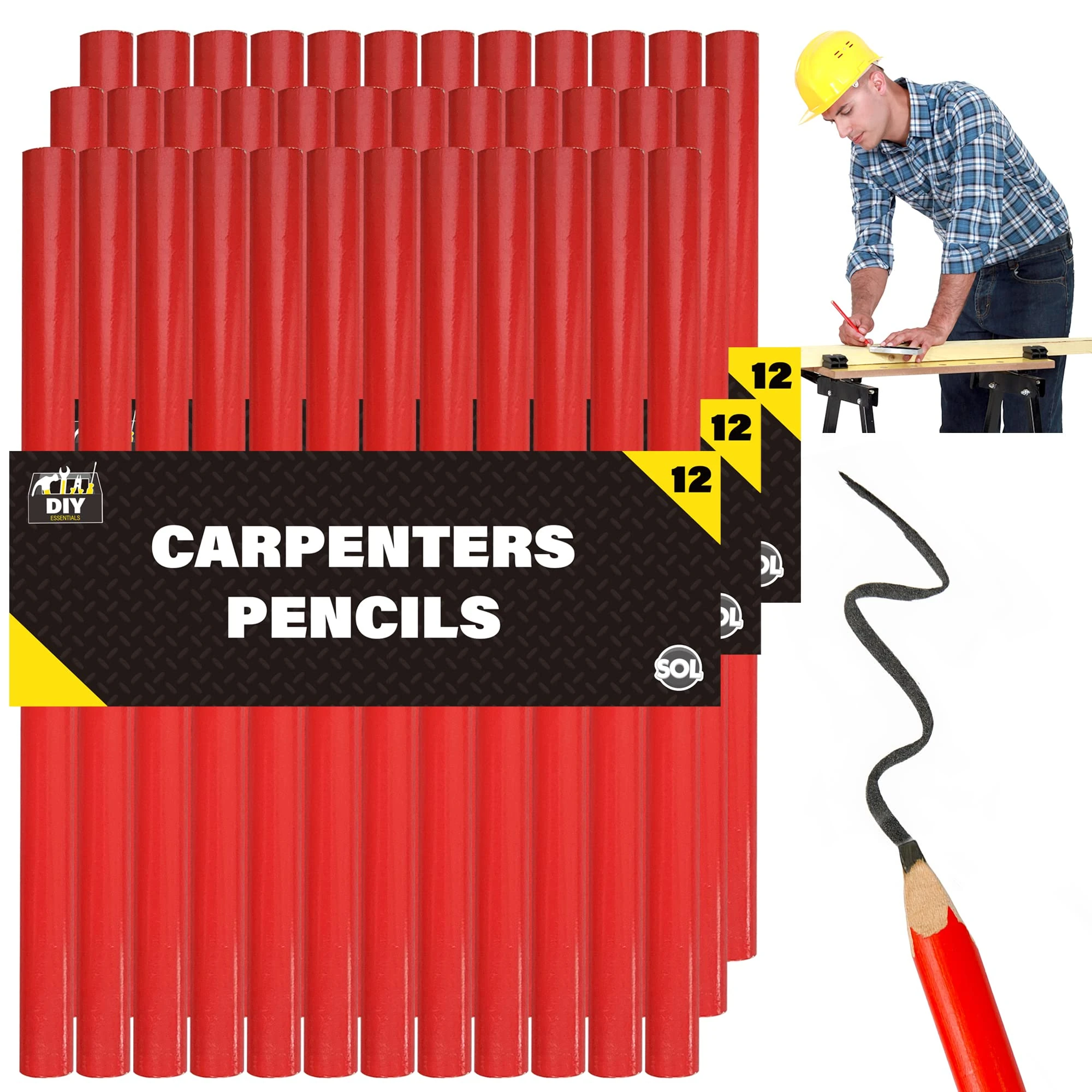 SOL 36pk Carpenter Pencils - Durable Marking Pencils for Builders, Joinery, Electricians & DIY Projects - Ideal for Construction, Tradesmen, and Woodworking Tasks