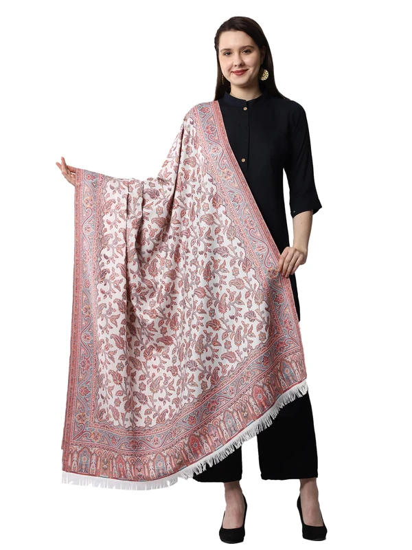 Weavers Villa Women's Pashmina Wool Blend Indian Handicraft Woven Shawls, Scarf, Wraps [Large Size: 40" X 80"], White, [Size: 40 X 80 Inches]