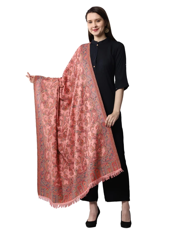 Weavers Villa Women's Pashmina Wool Blend Indian Handicraft Woven Shawls, Scarf, Wraps [Large Size: 40" X 80"], Peach, [Size: 40 X 80 Inches] - Image 1