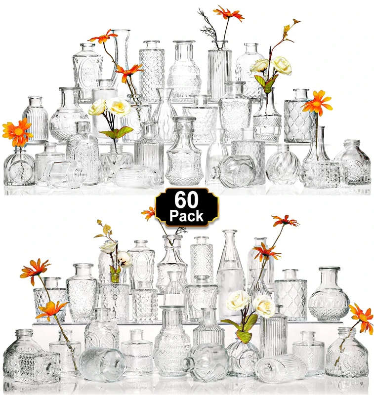 Arme Glass Bud Vase Set of 60 Pcs, Small Clear Glass Bud Vases in Bulk for Flowers, Rustic Wedding Centerpieces and Vintage Decorations, Perfect for Home, Table and Events with Elegant Design - Image 1