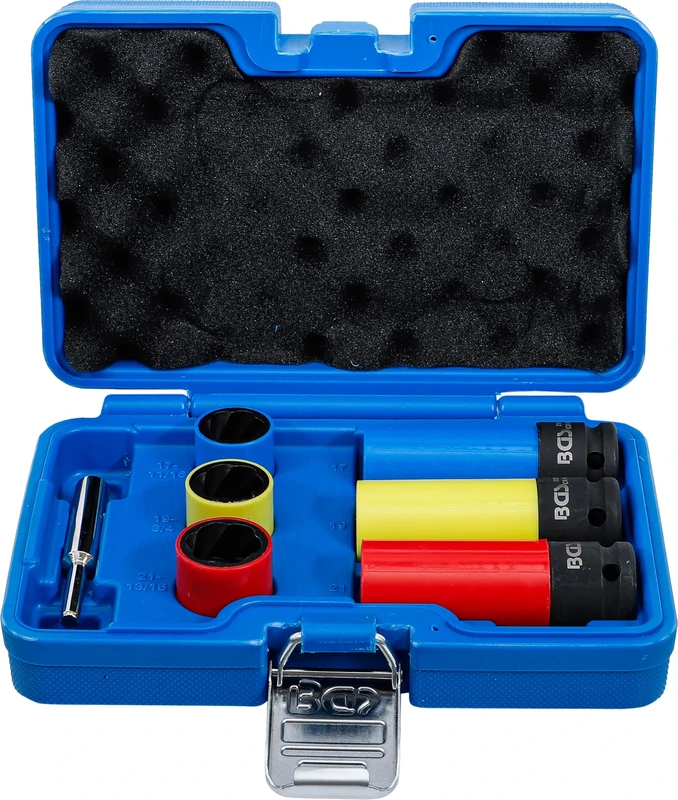 BGS 7510 | Twist Socket Set (Spiral Profile) / Screw Extractor and Impact Socket Set | 12.5 mm (1/2") Drive | 17 / 19 / 21 mm | 7 pcs.