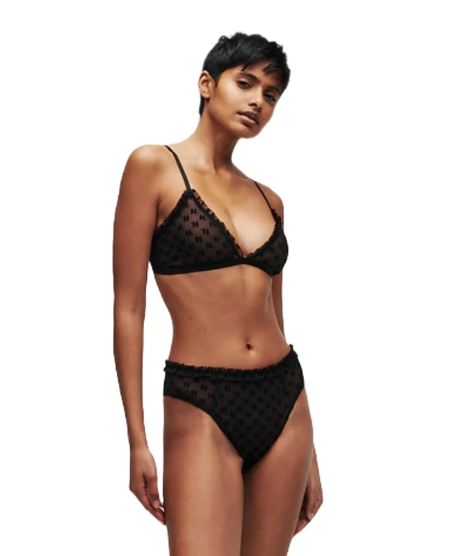 KARL LAGERFELD Women's kl Monogram Bra w/Ruffle Bra, Black, - Image 1