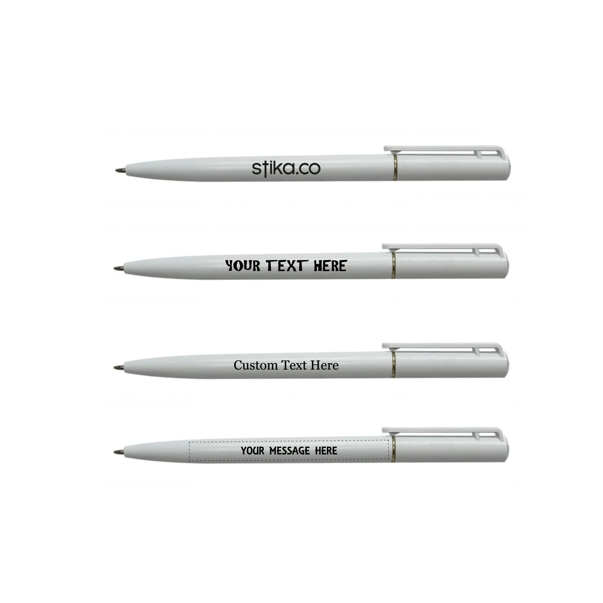 stika.co Custom Printed White Client Pen Extra - Slim Ballpoint Promotional Personalised Pen - Ideal for School, Work, and Promotional Event (10 Pens)
