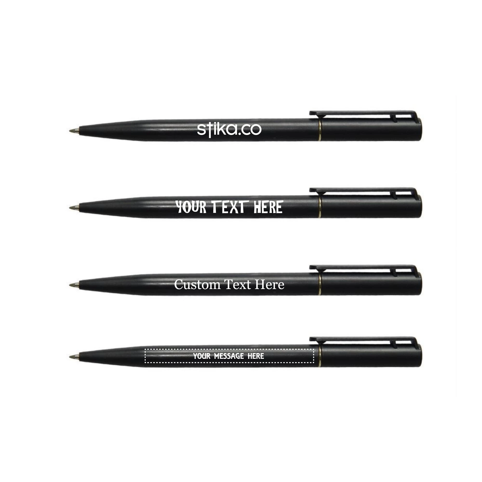 stika.co Custom Printed Black Client Pen Extra - Slim Ballpoint Promotional Personalised Pen - Ideal for School, Work, and Promotional Event (120 Pens)