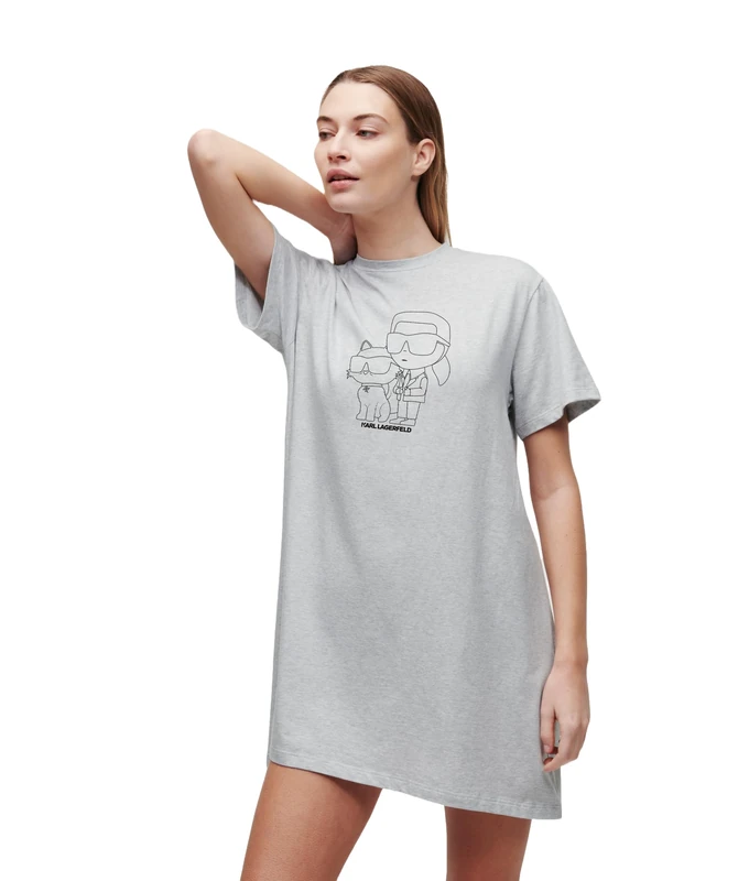 KARL LAGERFELD Women's ikonik 2.0 t-shirt pj dress night shirt, Grey/Black,