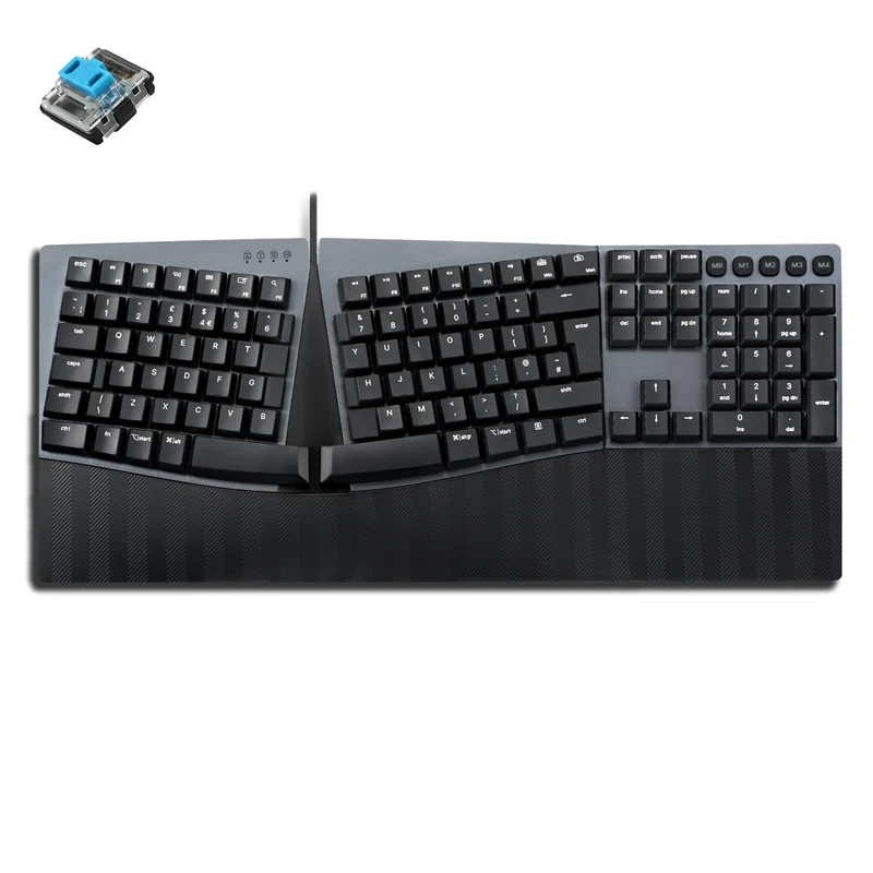 perixx PERIBOARD-535BL Wired Ergonomic Mechanical Full-size Keyboard - Low-Profile Blue Clicky Switches - Programmable Feature with Macro Keys - Compatible with Windows and Mac OS X - UK English