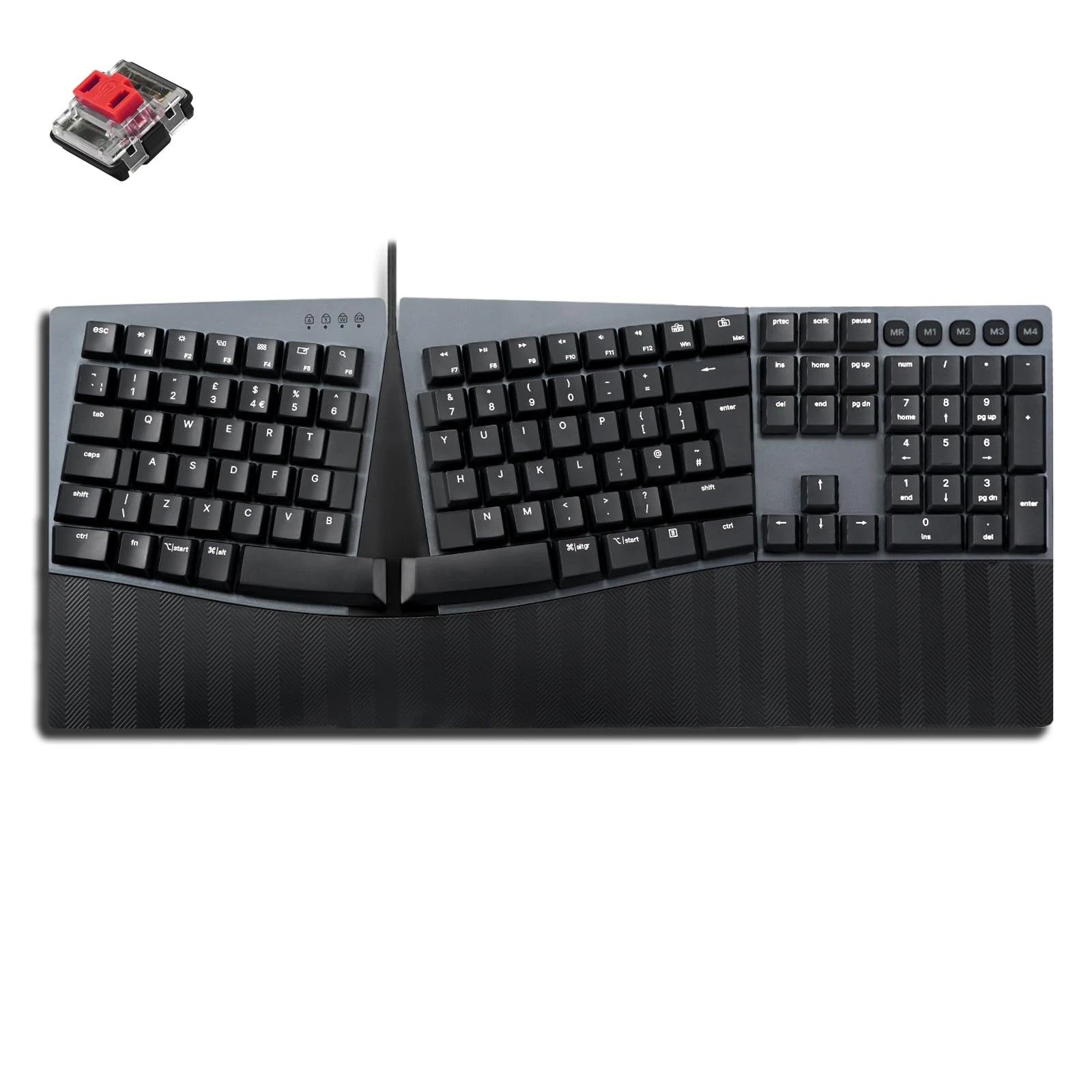 perixx PERIBOARD-535RD Wired Ergonomic Mechanical Split Keyboard - Low-Profile Red Linear Switches - Programmable Feature with Macro Keys - Compatible with Windows and Mac OS X - UK English
