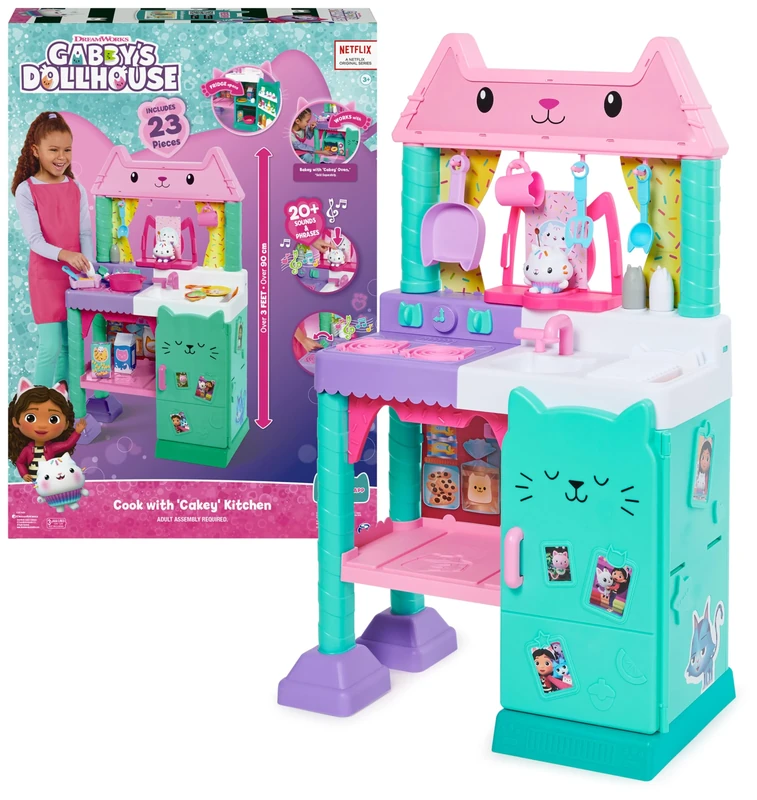 Gabby’s Dollhouse, Cakey Kitchen Set for Kids with Play Kitchen Accessories, Play Food, Sounds, Music and Kids’ Toys for Girls and Boys Aged 3 and up