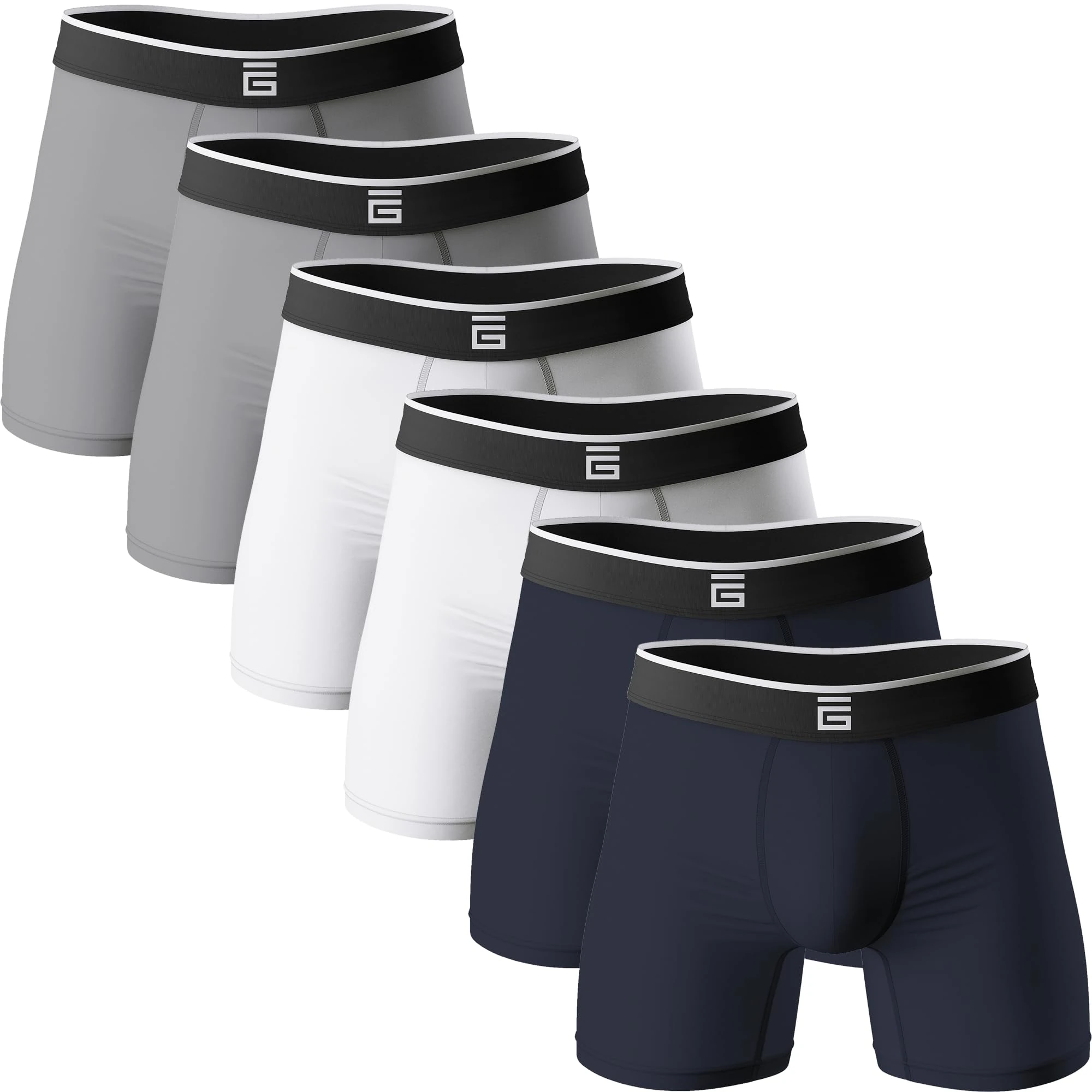Giovici Mens Boxers Bamboo Anti Chafing Soft Comfortable Boxer Briefs Longer Leg - Boxer Shorts Multipack - Moisture Wicking Technology (6 Pack, Multi, XL)