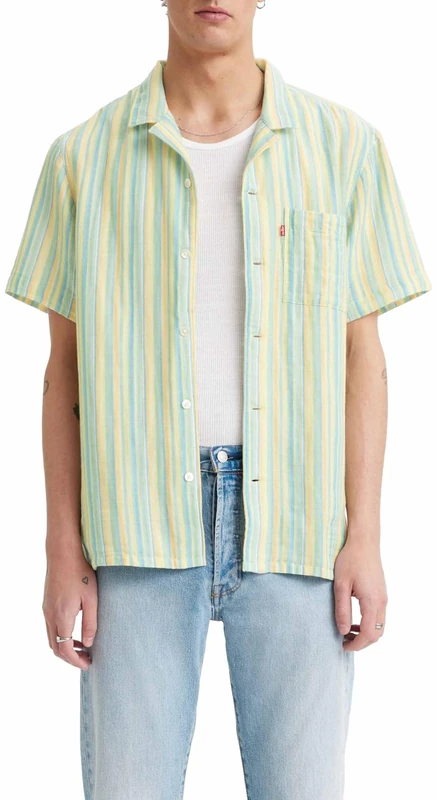 Levi's Men's The Sunset Camp Shirt, Hamish Stripe Wasabi, XL