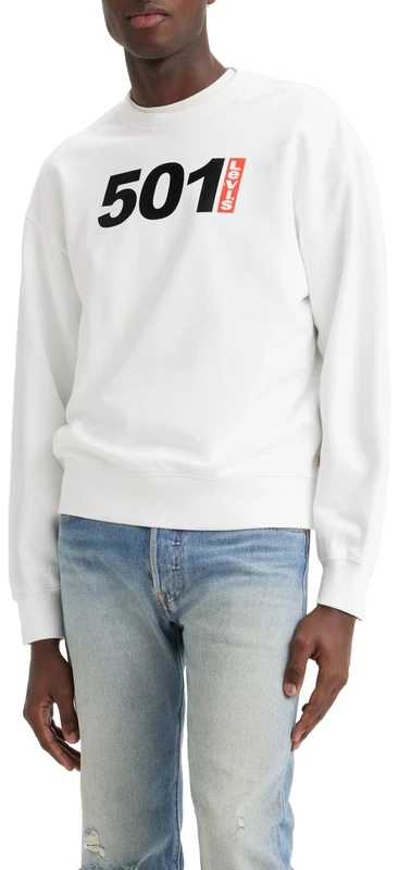 Levi's Men's Relaxd Graphic Crew Sweatshirt, 501 Logo Crew White+, XS - Image 1