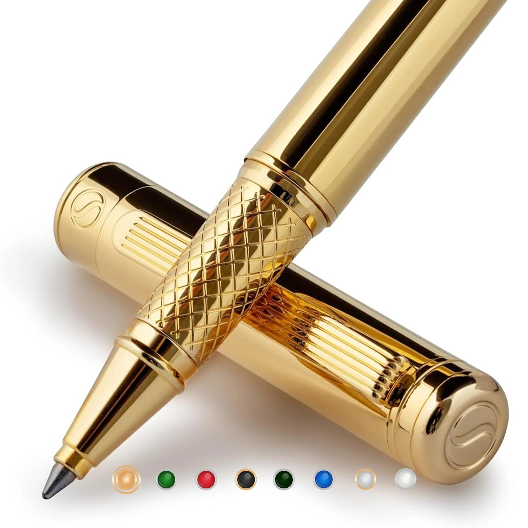 Scriveiner Gold Rollerball Pen - Stunning Luxury Pen, Real Gold Plating, Schmidt Ink Refill, Best Roller Ball Pen Gift Set for Men & Women, Professional, Executive Office, Nice Pens