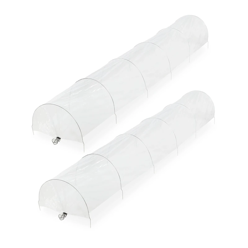 Relaxdays Grow Tunnels, Set of 2, 3.7 m Long, Plastic Greenhouse, Polytunnel, Plant & Seedling Protection, Cloche, Clear