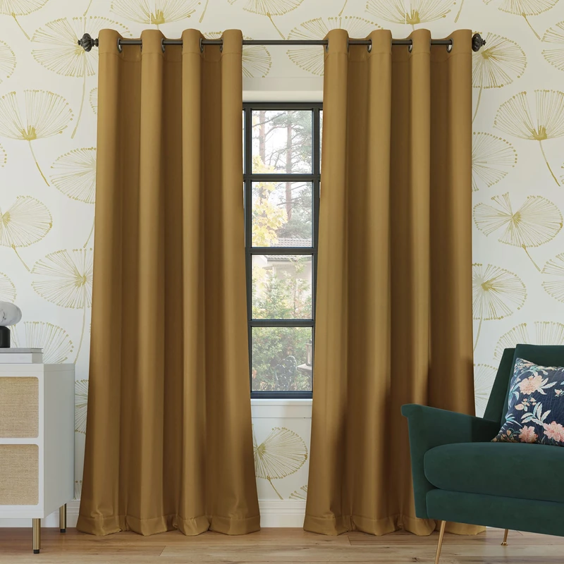 Sun Zero Nordic 2-Pack Theater Grade Noise Reducing Extreme 100% Blackout Grommet Curtain Panel Pair, 52" x 96, Gold