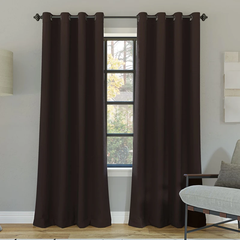 Sun Zero Nordic 2-Pack 2-Pack Theater Grade Extreme Total Blackout Grommet Curtain Panel Pair, 52" x 96", Dark Chocolate
