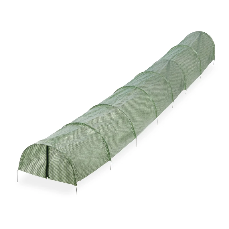 Relaxdays Grow Tunnel, 5 m Long, PE Plastic with Zip, Plant Greenhouse, 8 Arches, Polytunnel, Seedling Protection, Green - Image 1