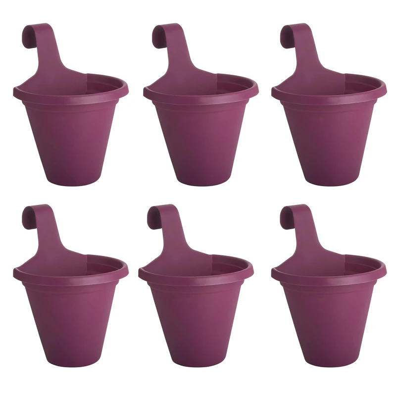 Clever Pots 6x Hanging Plant/Flower Pots Planters, with Self Watering Reservoir, Outdoor Plastic Pot for Garden Fence and Balcony Railing Decoration, Orchid