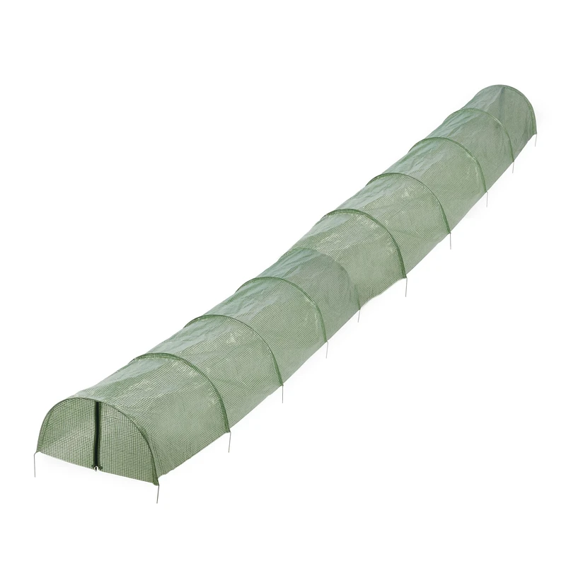 Relaxdays Grow Tunnel, 7 m Long, PE Plastic with Zip, Plant Greenhouse, 10 Arches, Polytunnel Seedling Protection, Green - Image 1