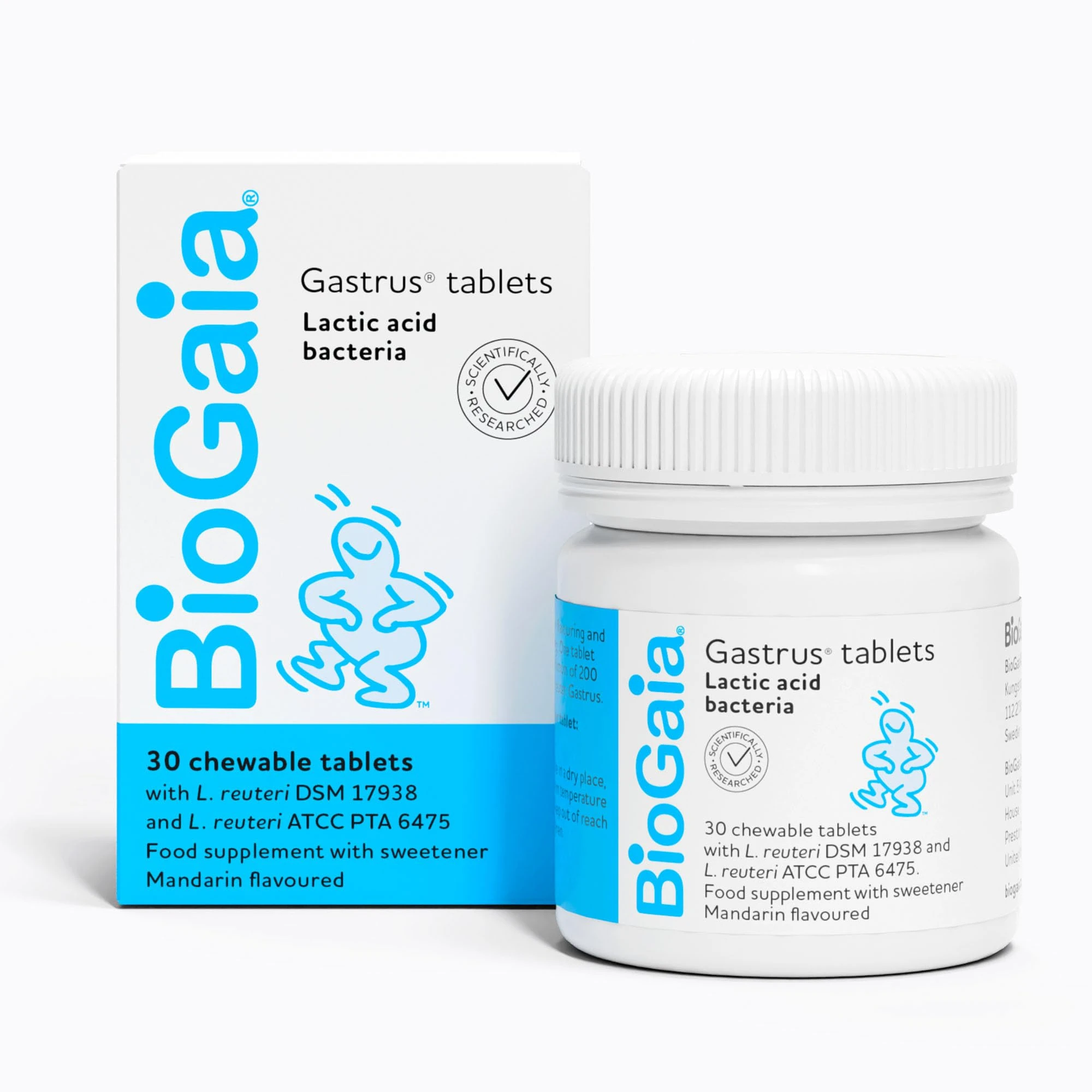 BioGaia Gastrus Probiotics for Gut Health | Bacterial Cultures with L. Reuteri to Balance Gut Flora | Dual Strains of Patented Lactobacillus Reuteri | 30 Chewable Supplement Tablets - Mandarin Flavour