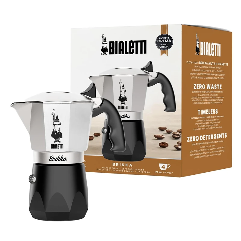 Bialetti New Brikka, Moka Pot, the only coffee maker capable of making a creamy espresso, 4 cups, Aluminum