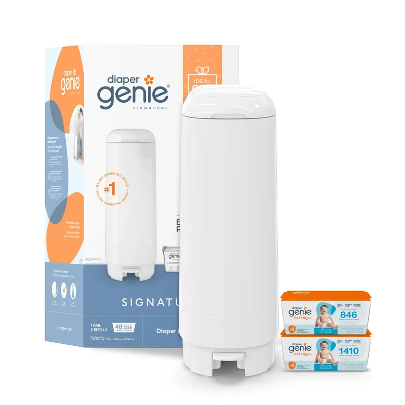 Diaper Genie Signature Gift Set | Includes Easy Roll Refill with 48 Bags | Holds Up to 2256 Newborn Diapers
