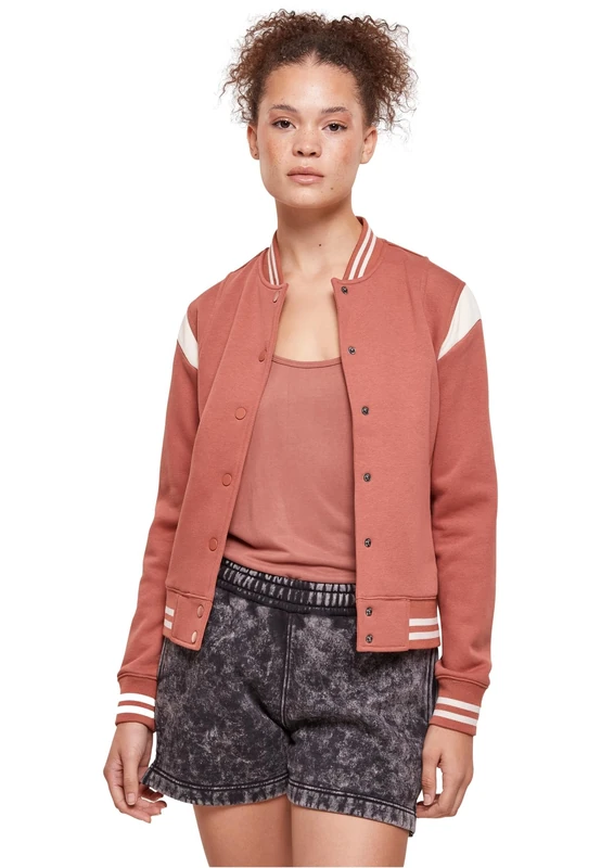 Urban Classics Women's Ladies Inset College Sweat Jacket, Terracotta/whitesand, 5X-Large