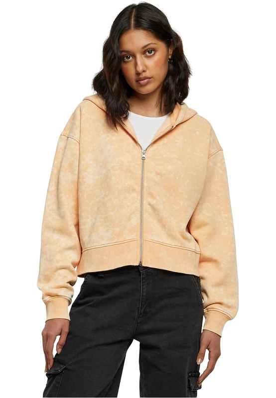 Urban Classics Women's Ladies Short Oversized Towel Washed Zip Hoody Hooded Sweatshirt, Pale Orange, XXXXL