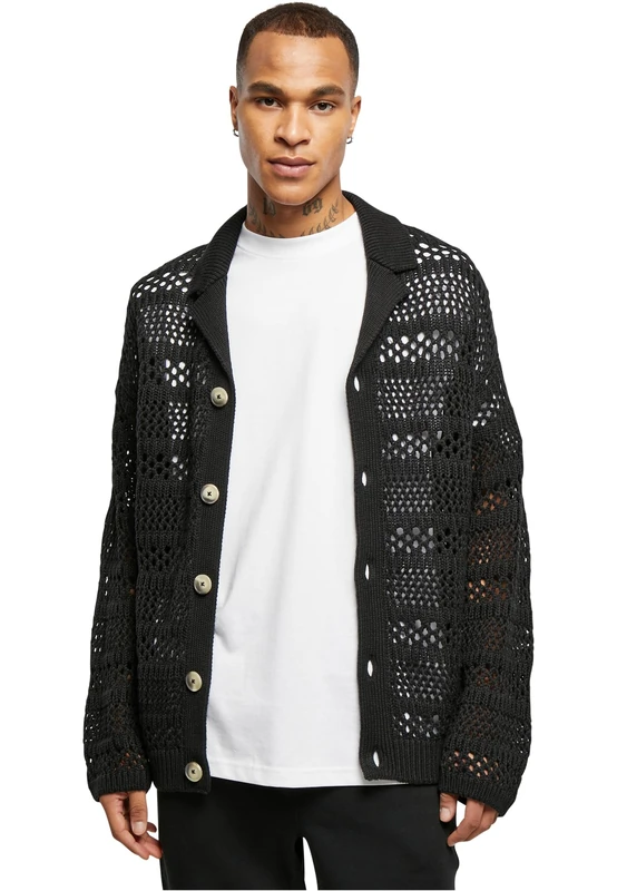 Urban Classics Men's Crocheted Cardigan Jacket, Black, L